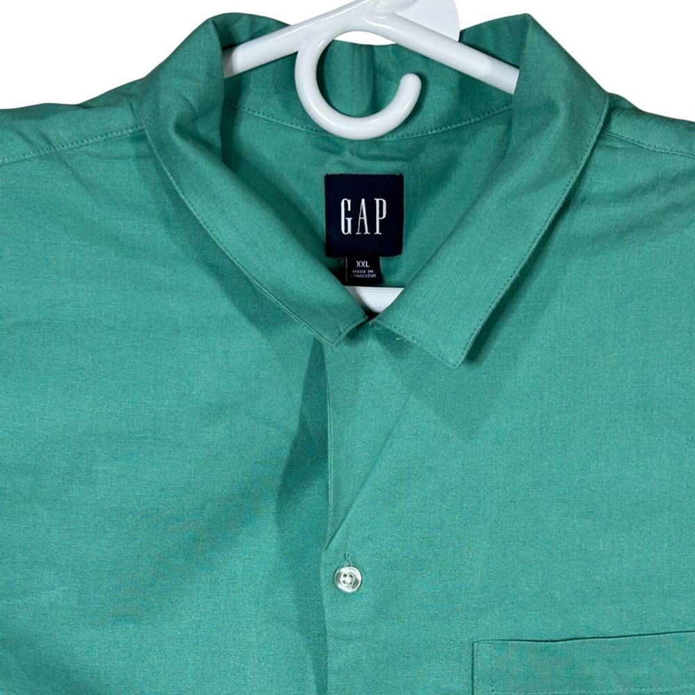 GAP‎ Mens 2XL Green Short Sleeve Button Up Shirt Linen Blend Casual Beach Summer